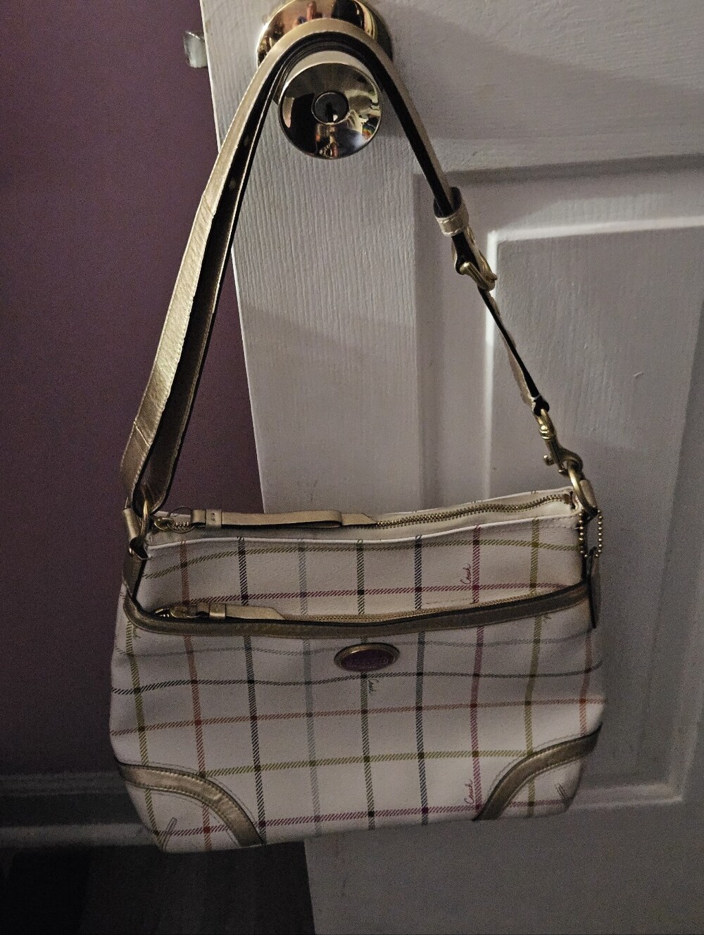 Coach Peyton Tattersall Multi-Colored Plaid Coated Canvas Shoulder Crossbody Bag